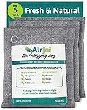 AIRJOI Bamboo Charcoal Air Purifying Bag (3-Pack), Activated Charcoal Odor Absorber, Natural Air Freshener Removes Odor and Moisture, Odor Eliminator for Car, Closet, Bathroom, Pets, Shoes