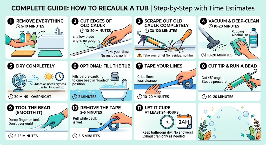 Step by step: exactly how I recaulk a tub (with time estimates)