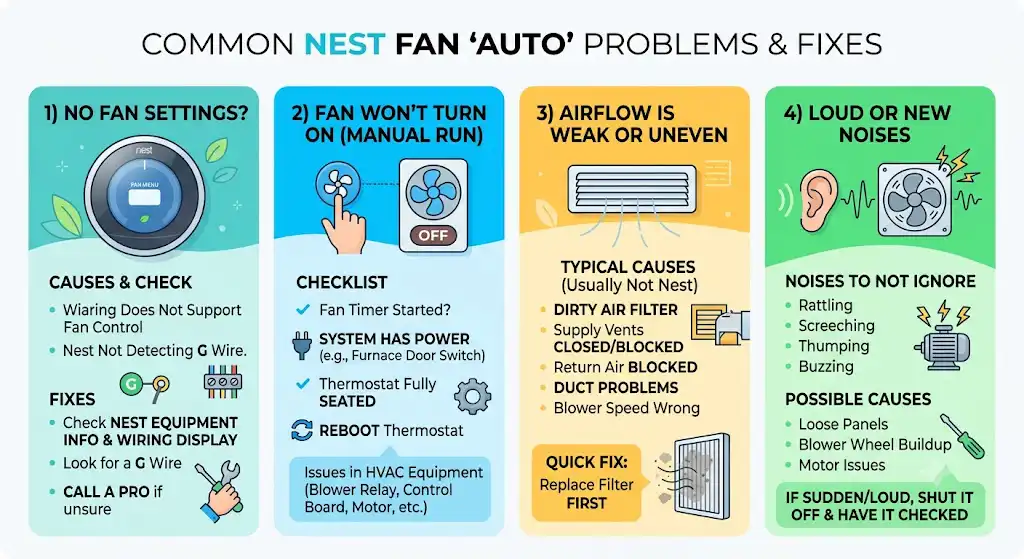 Common problems when you try to set the Nest fan to Auto (and fixes)