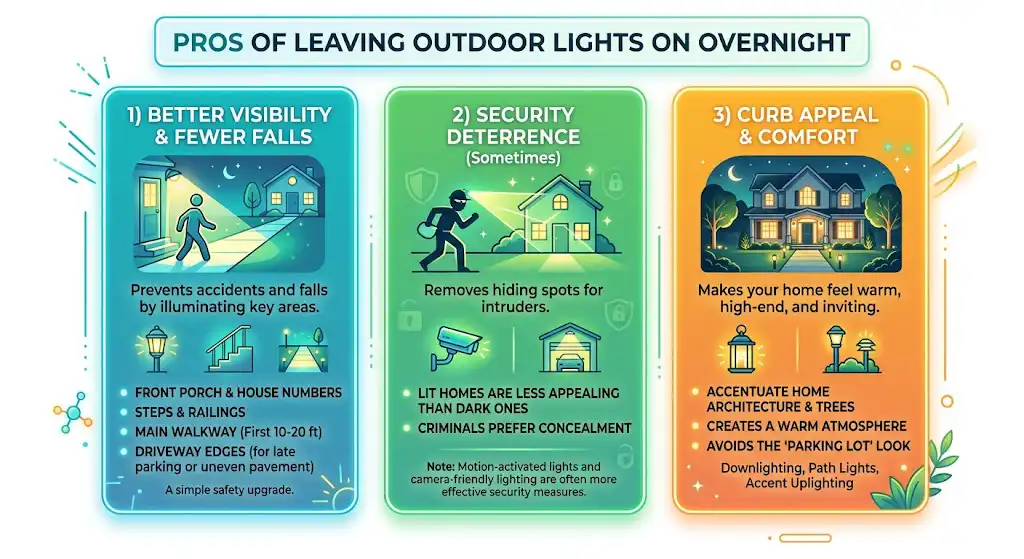 Pros of Leaving Outdoor Lights On Overnight