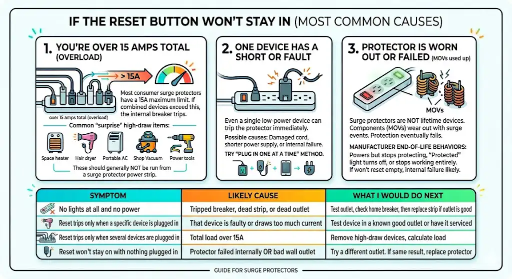 If the Reset Button Won’t Stay In (Most Common Causes)