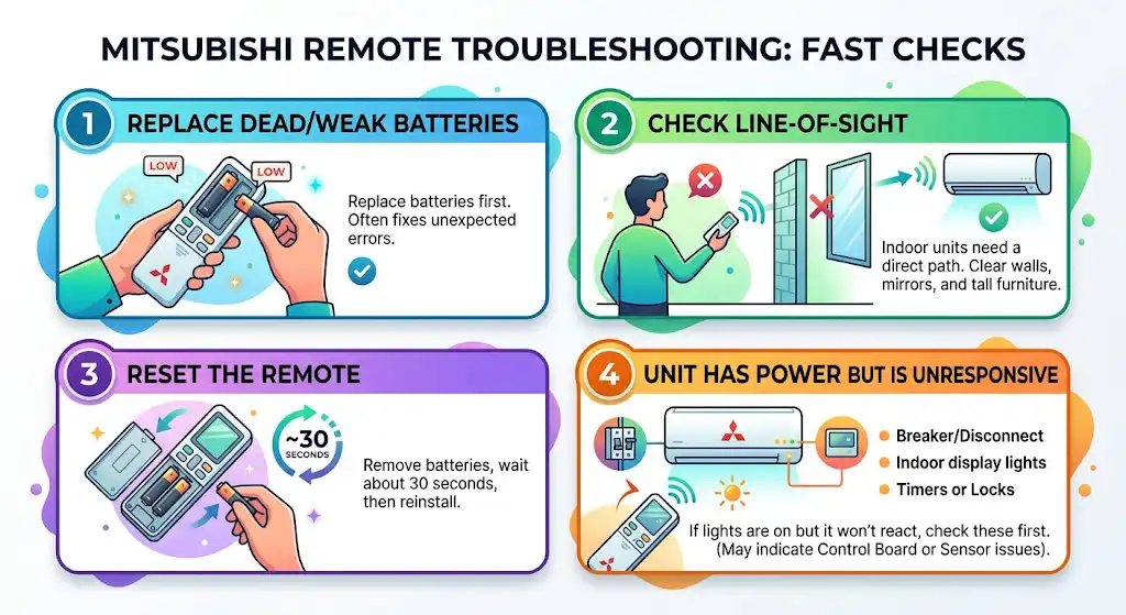 Troubleshooting: Mitsubishi remote not working (fast checks)