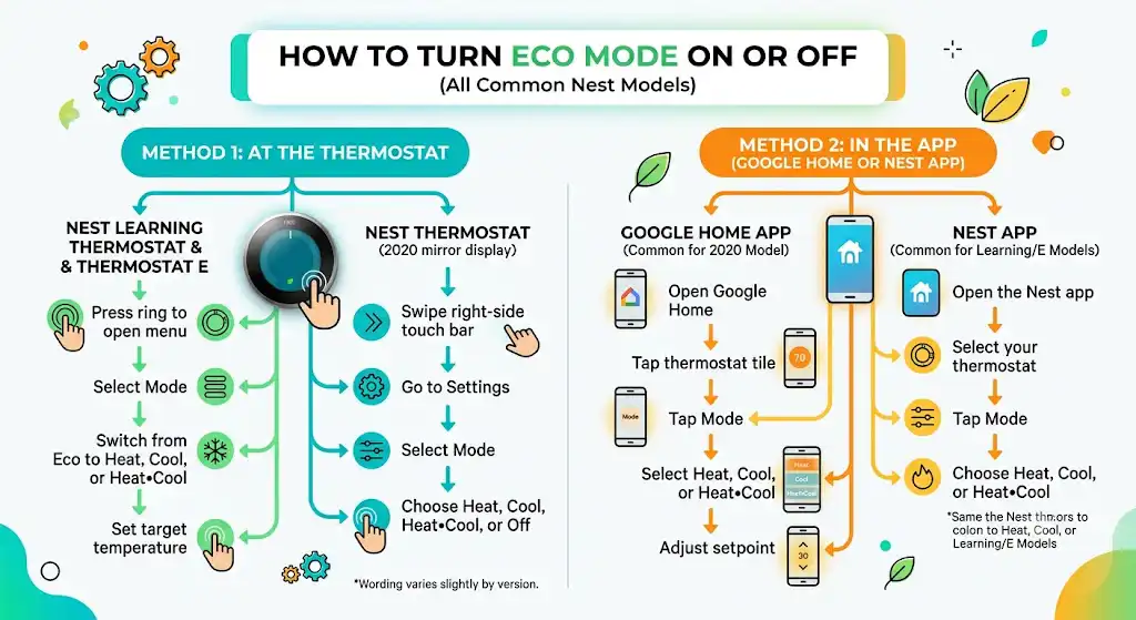 How to turn Eco Mode on or off (all common Nest models)