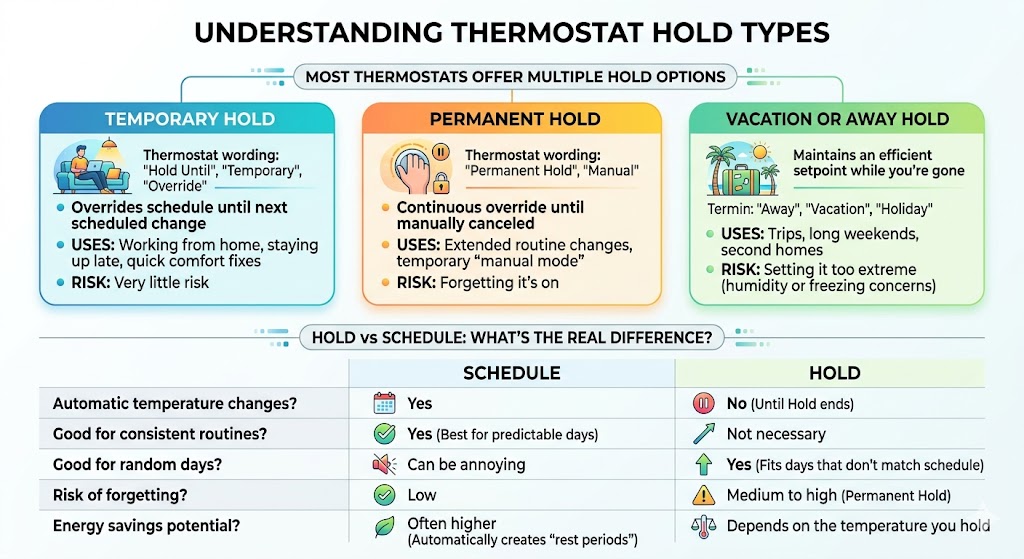Types of Thermostat Hold (Temporary vs Permanent vs Vacation)