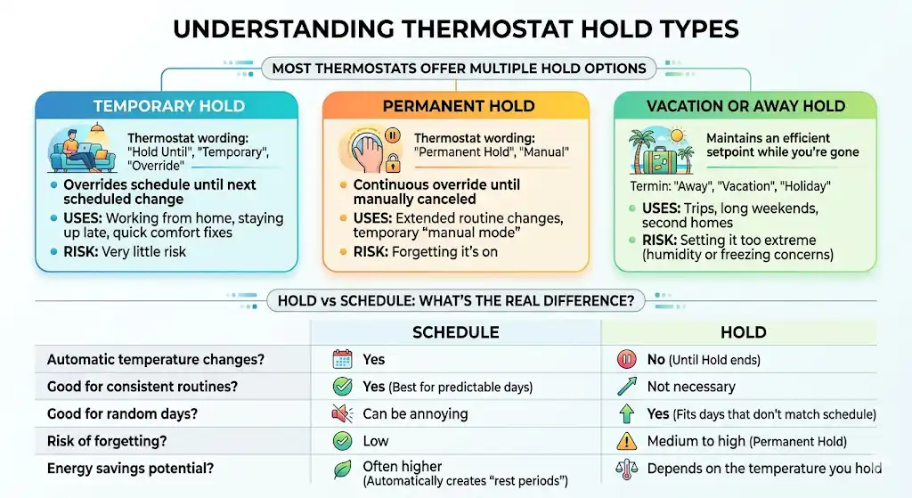 Types of Thermostat Hold (Temporary vs Permanent vs Vacation)