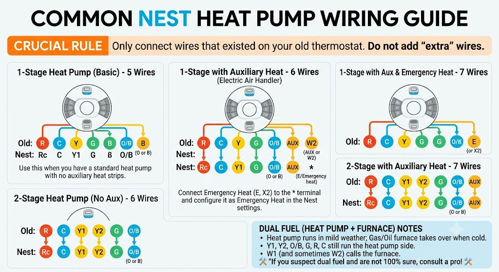 The most common heat pump wiring diagrams (Nest)