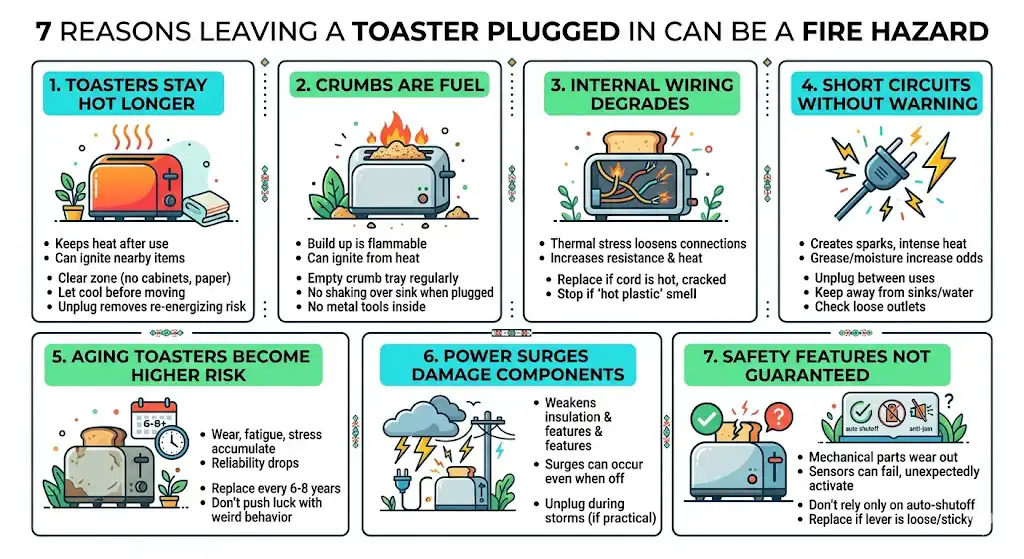 7 reasons leaving a toaster plugged in can be a fire hazard