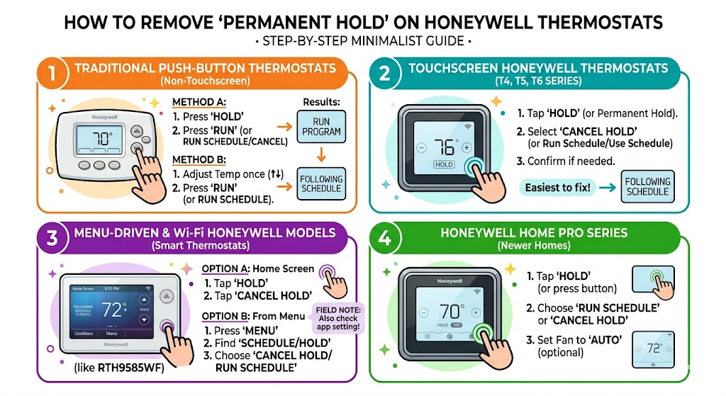 How to remove Permanent Hold by thermostat style