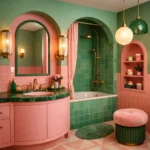 pink and green bathroom