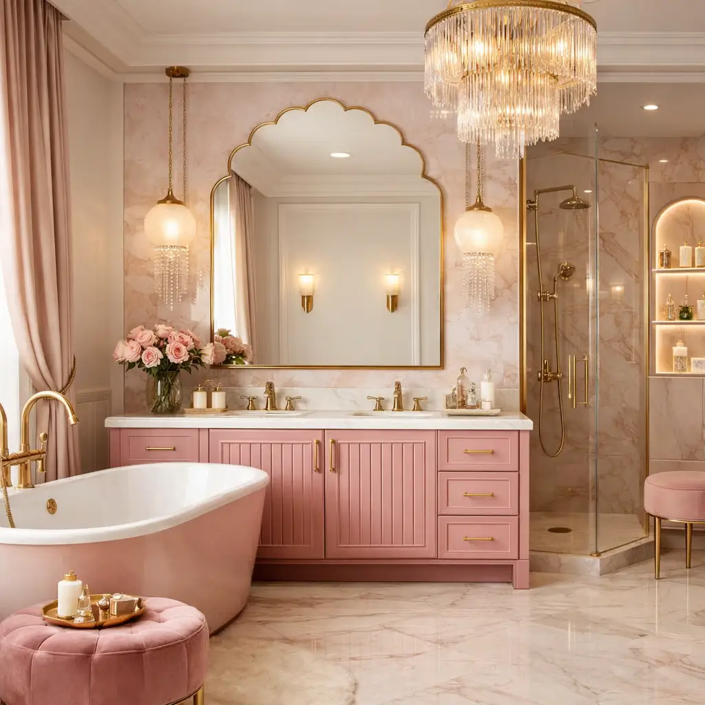 pink and gold bathroom