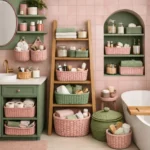 pink and green bathroom