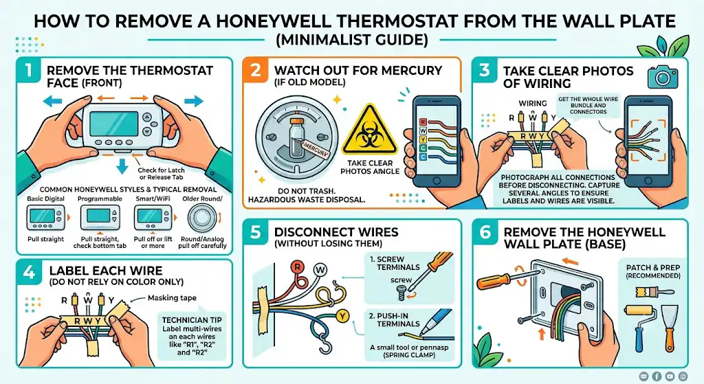 How to remove a Honeywell thermostat from the wall plate