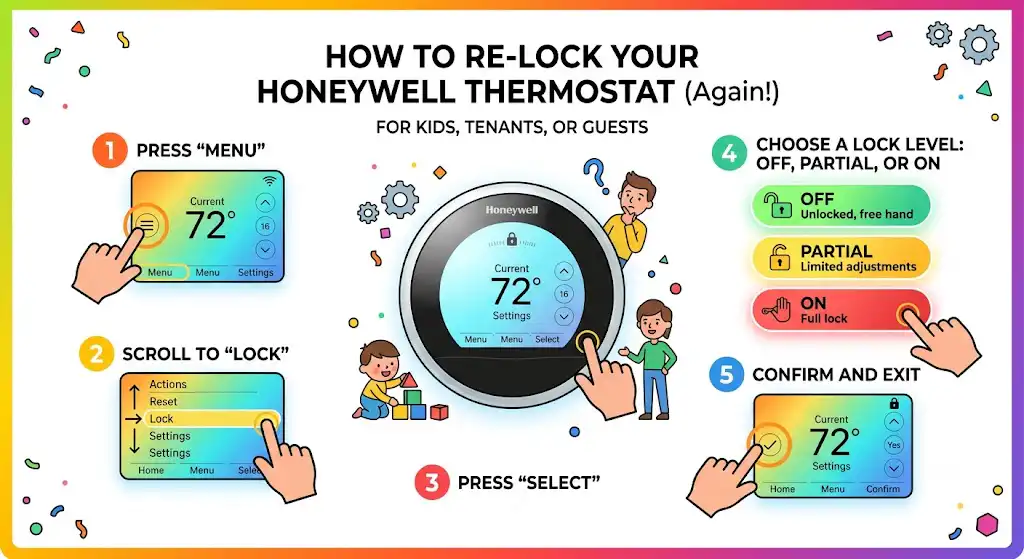 How to lock your Honeywell thermostat again (after you make changes)