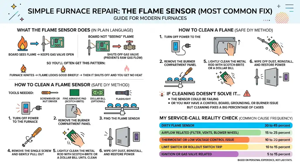 If your furnace is modern: clean the flame sensor (most common fix)