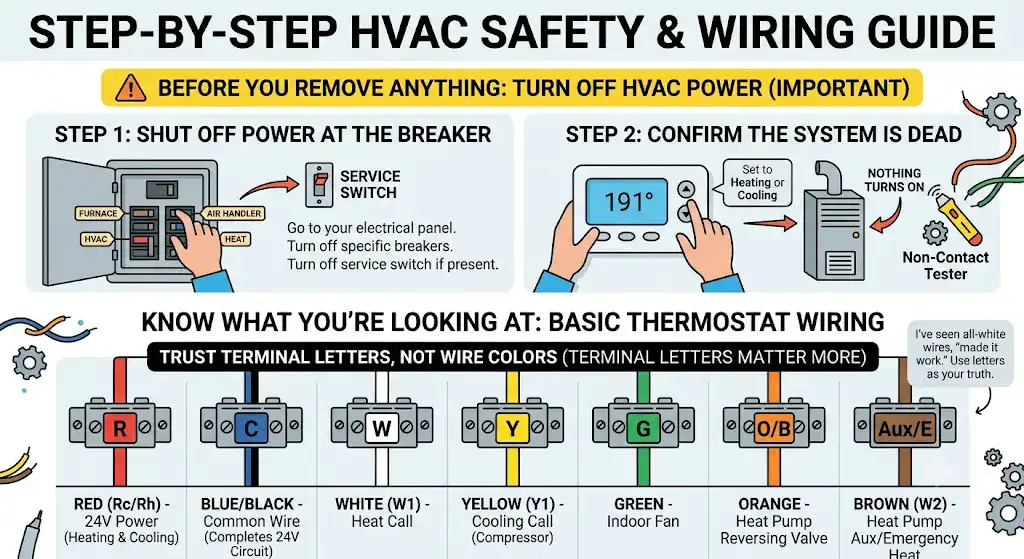 Before you remove anything: turn off HVAC power (important)