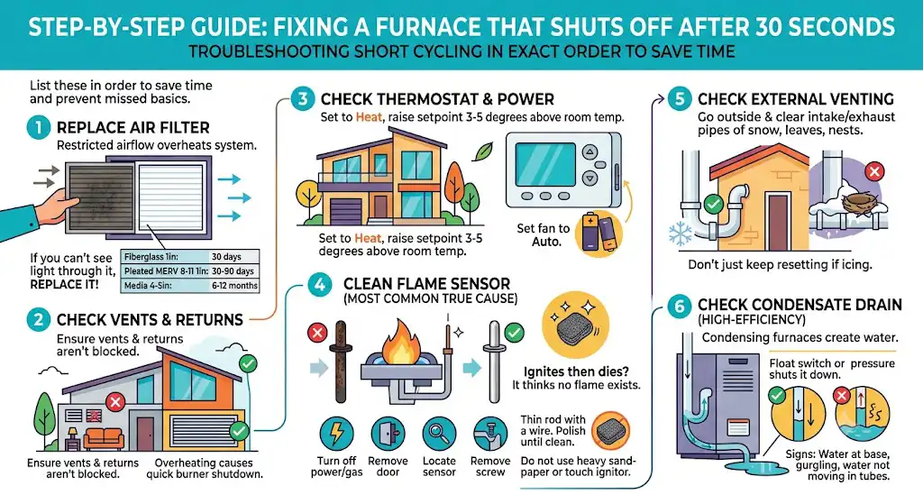 Step-by-step: How to fix a furnace that shuts off after 30 seconds