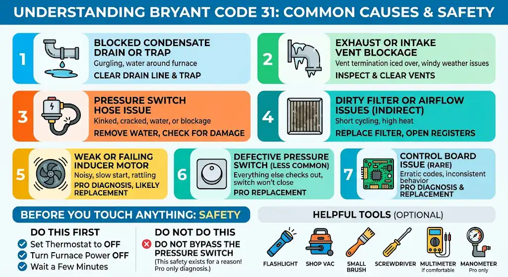 Most common causes of Bryant Code 31 (ranked by what I see in homes)