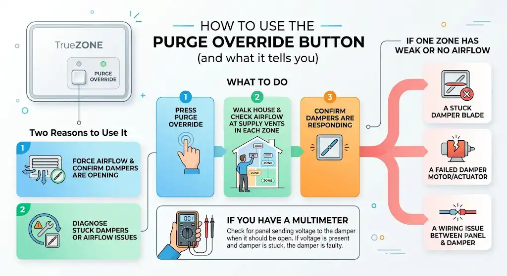 How to use the PURGE OVERRIDE button (and what it tells you)