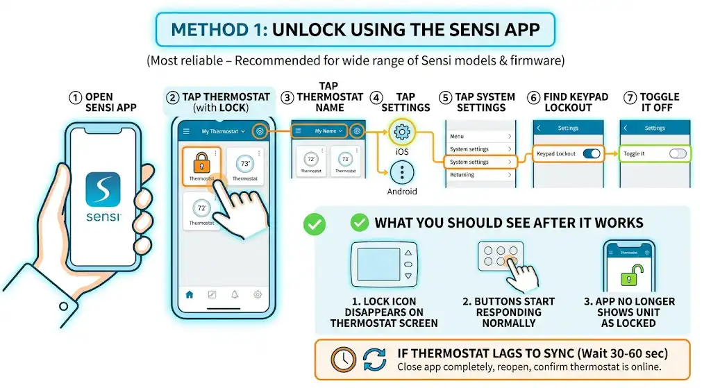 Method 1 (Most reliable): Unlock using the Sensi app