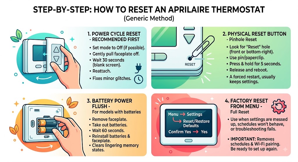 Step-by-step: How to reset an Aprilaire thermostat (generic method)