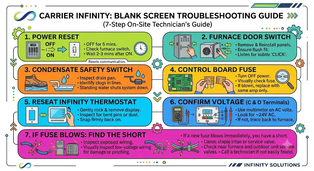 Step 1: Do the reboot I do on-site, reset power correctly