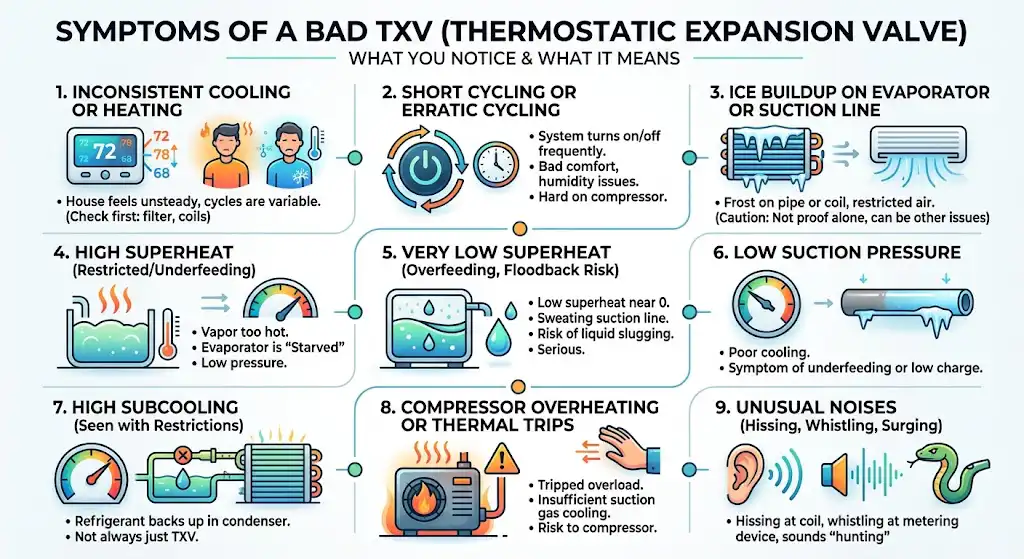 Symptoms of a bad TXV in detail (what you’ll notice and what it usually means)