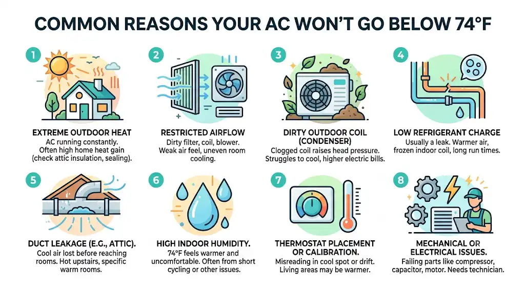 The Most Common Reasons Your AC Won’t Go Below 74°F