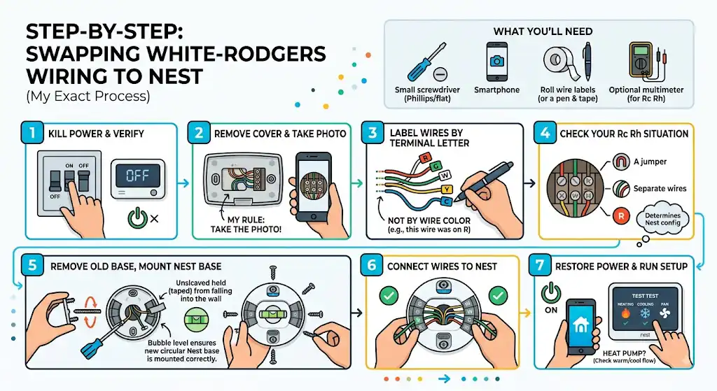 Step-by-step: how to swap White-Rodgers wiring to Nest (my exact process)