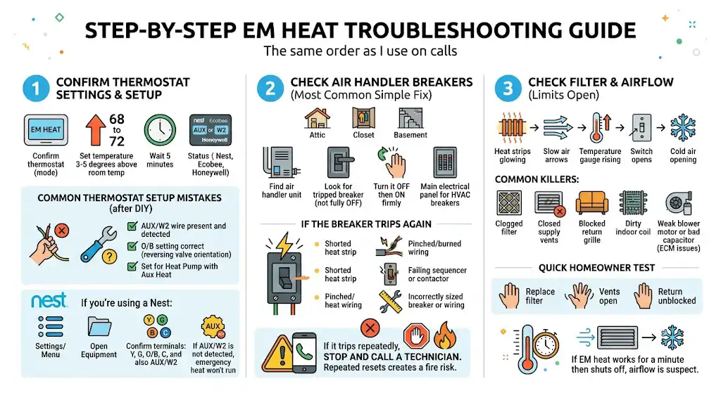 Step-by-step troubleshooting (the same order I use on calls)
