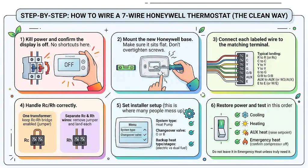 Step-by-step: How to wire a 7-wire Honeywell thermostat (the clean way)