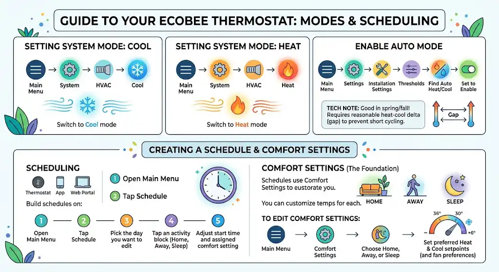 How to set Ecobee to Cool, Heat, or Auto