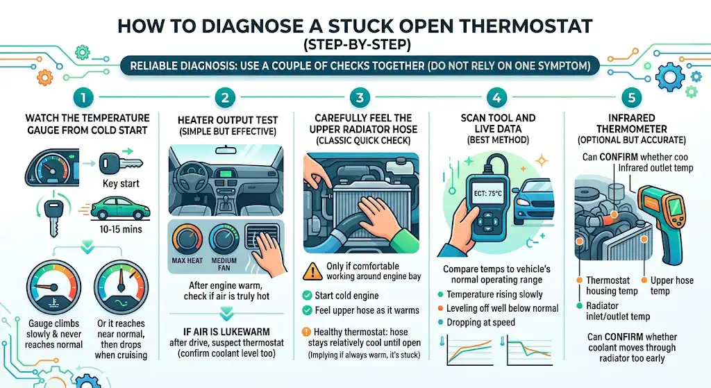 How to diagnose a stuck open thermostat (step-by-step)
