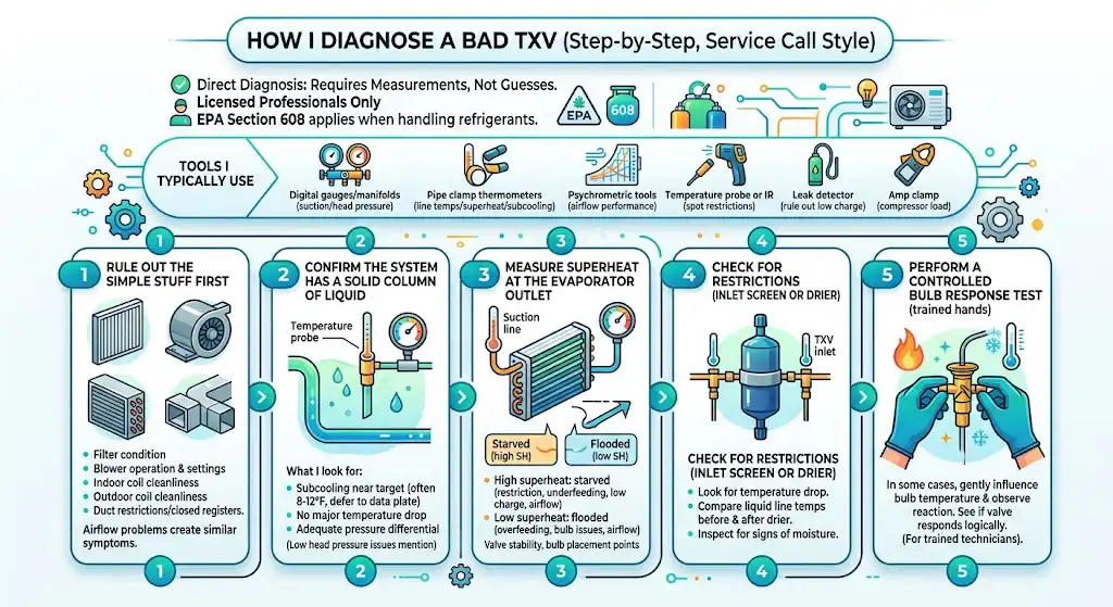 How I diagnose a bad TXV (step-by-step, the same way I do on service calls)
