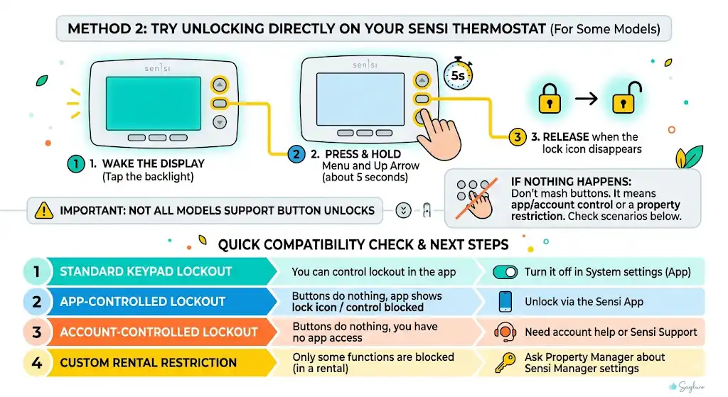 Method 2 (Only on some models): Try unlocking directly on the thermostat