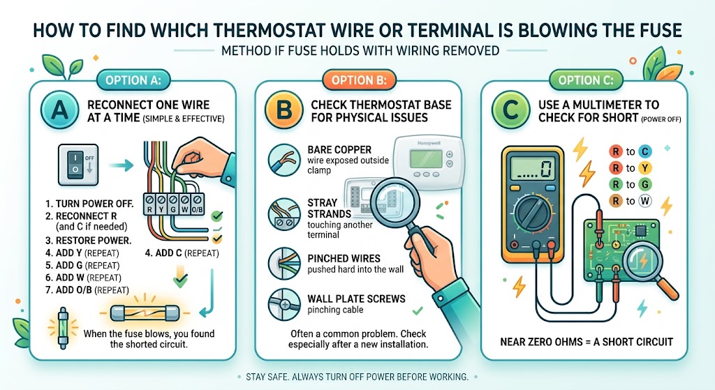 How to find which wire or terminal is blowing the fuse