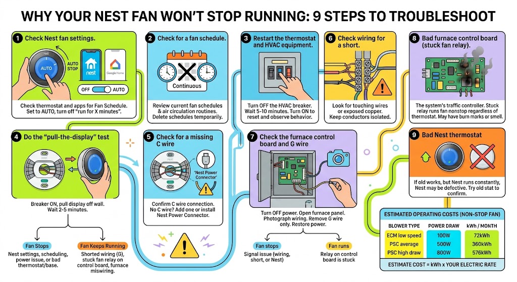 Step 1: Check Nest fan settings (this is the easiest win)