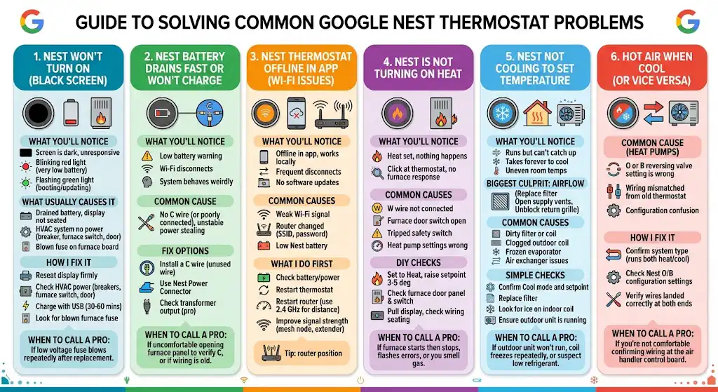 1. Nest won’t turn on or the screen is blank